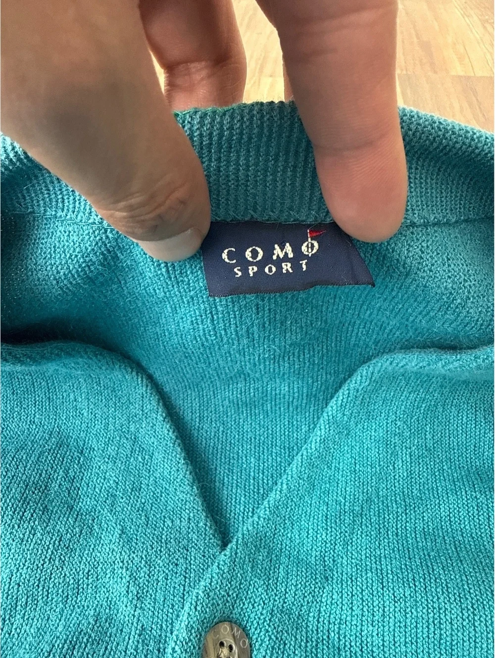 Como Sport Alpaca Pima Cotton Cardigan Sweater Men's Large Teal Made in Peru